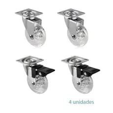 KIT 4 Rodízio Giratório GEL Silicone com chapa - 2 Com Trava 2 Sem Trava