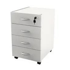 Gaveteiro De Escritorio Slim Com 4 Gavetas Rodinhas E Chave Volante Branco