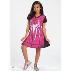 Vestido Menina Infantil Tematico Simples Basico Mulher Aranha com mascara de Tecido