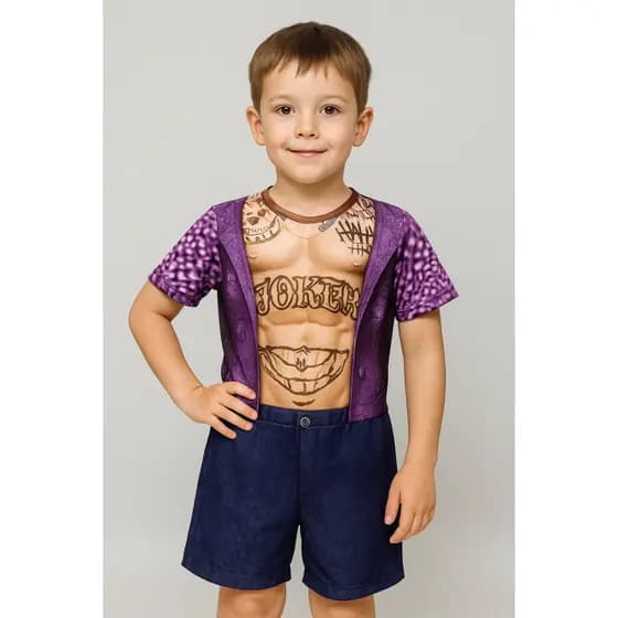 Fantasia infantil menino com Mascara CORINGA – Festa, Aniversário, Halloween
