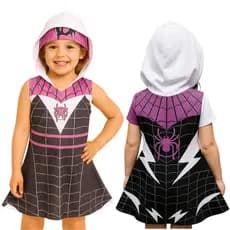 Fantasia Infantil Menina com Capuz e Máscara | Vestido Mulher Aranha Festa Escola Halloween