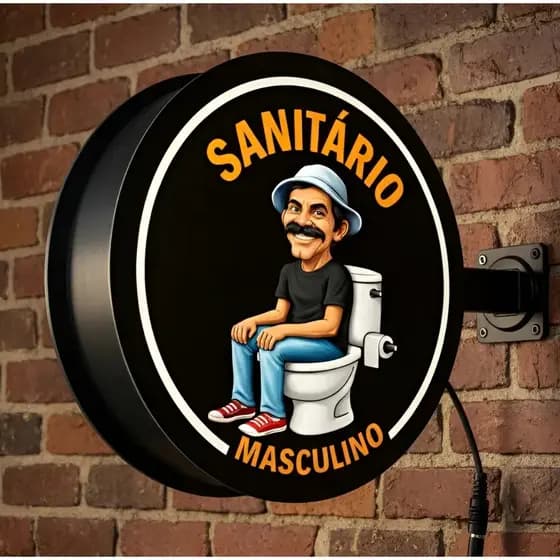 Placa dos dois lados  ENgraçado Sanitário  Dupla. Face Banheiro Masculino Seu Madruga Preto 127/220v