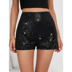 Short Paetê Feminino Preto Prata Cintura Alta Shorts Lantejoulas com Brilho Roupas Festa Balada Show Noite