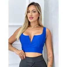 Cropped Retro com Decote em Aro V Alcinha Grossa Feminino Nova Tendência Blogueira Verão