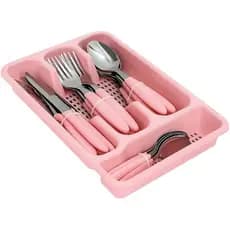 Conjunto de Talheres Rosa 25 Peças - Jogo de Talheres Frevoútil Com Organizador