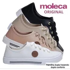 tenis moleca casual feminino leve confortavel em napa l origina preto ou branco acompanha brinde
