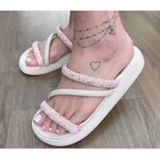 Sandalia Papete Brilho Strass Leve Macia Confortavel Moleca