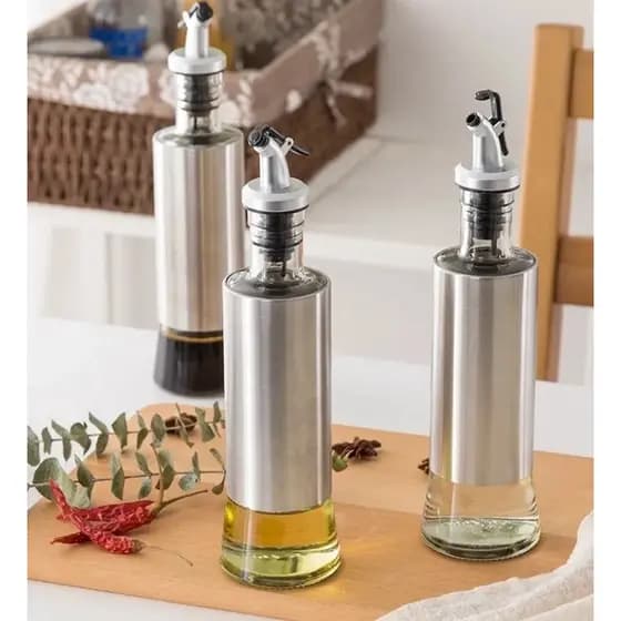 Garrafa de Azeite Em Vidro Aço Inox Com Medidor 300ml PO001