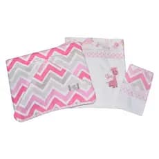 Kit de toalhas para banho 3 peças (toalha felpa, toalha fralda e toalhinha) - girafinha rosa