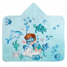 Toalha com Capuz felpa e Forro de Fralda Fundo do Mar 2 Baby Joy 67x90cm algodão