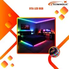 Fita Led RGB 5050 5 Metro Rolo Completa 16 Cores Com Fonte 2A 12V 300 Leds