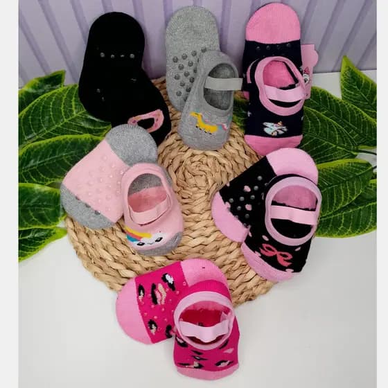 Kit 6n de meia  Menina antiderrapante de 0 a 6 anos
