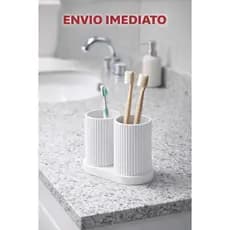 Porta Escova de Dente Duplo com Base Canelado Organizador de Banheiro