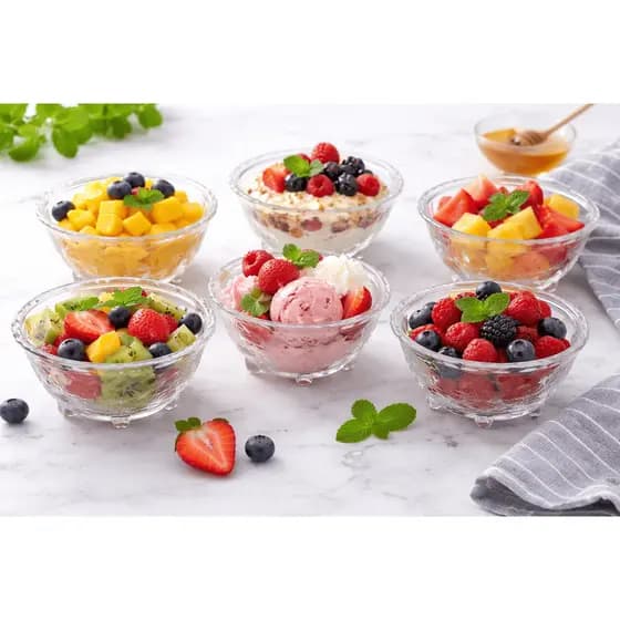Jogo para Sobremesa de Vidro 6 Peças Folha Pequeno Bowl Elegante Tigela 130ml