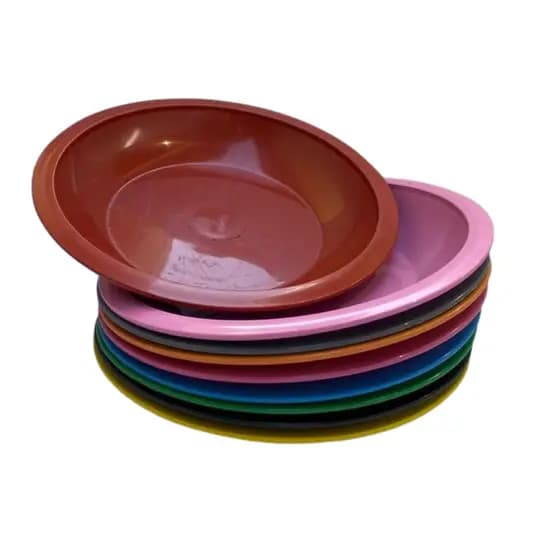 Kit 10 Prato de Plástico 2D Redondo Fundo Merenda Refeitório