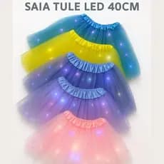 Saia Tule com Led Strass Adulto 40cm Festa Halloween Carnaval