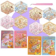 Livro Adesivo 3D 8 Cenários Divertido Papelaria Fofa DIY Kawaii Stickerbook scrabooking