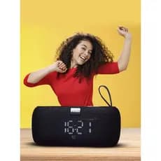 Caixa De Som Com Relogio DIgital Portátil Usb Cartão Sd Rádio Fm Auxiliar P2 A PROVA D´AGUA