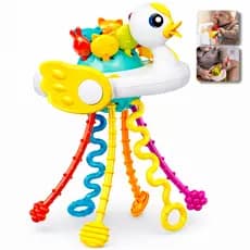 Brinquedo Montessori Sensorial para Bebê – Mordedor Patinho, Chocalho e Brinquedo Educativo Infantil