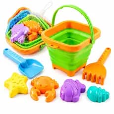 Baldinho de Praia Retrátil Kit 6 Peças Infantil Areia Dobrável Compacto para Viagem