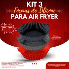 KIT 03 unidades Bandeja Forma Cesta De Silicone Para Airfryer 20,5x20,5x7 Quadrada REDONDA