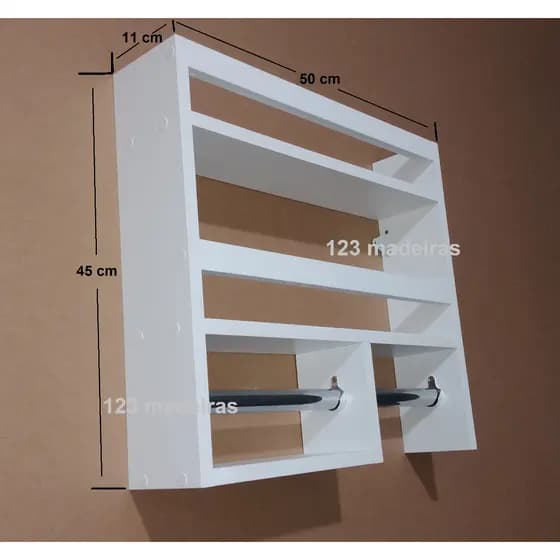 Prateleira para temperos com porta papel toalha e porta toalha.