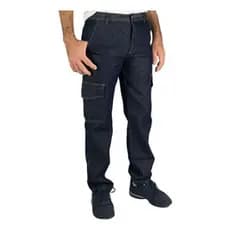 Calça Jeans Masculina Cargo Com Bolsos Na Perna Azul Escuro