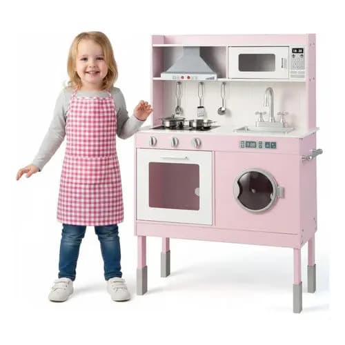 Cozinha Infantil Grande Com Maquina De Lavar Mdf Rosa Rosa
