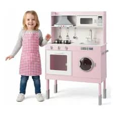 Cozinha Infantil Grande Com Maquina De Lavar Mdf Rosa Rosa