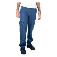 Calça Jeans Masculina Cargo Com Bolsos Na Perna Azul Aço