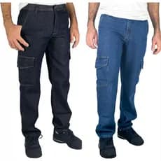 Calça Jeans Masculina Cargo Com Bolsos Na Perna Trabalho Casual Confortável