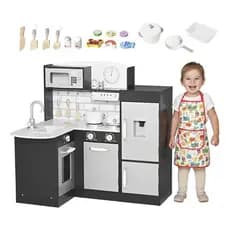 Kit Cozinha Infantil Grande Moderna Com Geladeira Mdf Preta Preto