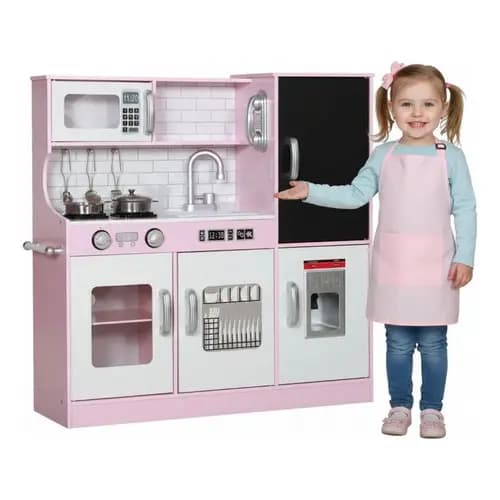 Cozinha Infantil Grande C/ Lava Louça E Geladeira Mdf Rosa