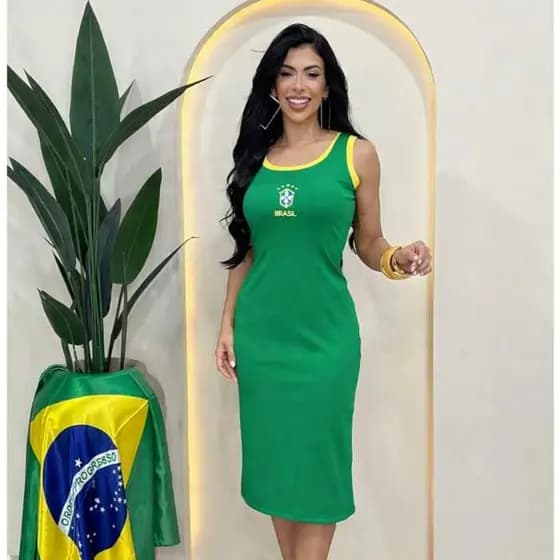 Vestido Feminino Midi Casual  Campanha Eleitoral Confortável Moda Feminina
