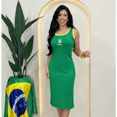 Vestido Feminino Midi Casual  Campanha Eleitoral Confortável Moda Feminina
