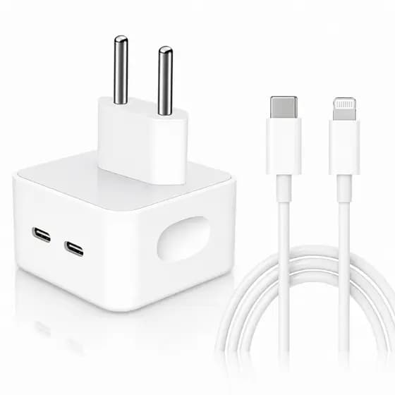 Carregador Turbo 2 em Um 20w Compatível iPhone/Android  + Cabo Lightning/Tipo-C