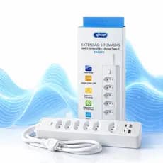 Extensão 5 Tomadas 2 Usb Type-c Cabo 2m Filtro De Linha knup