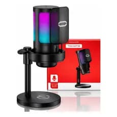Microfone Gamer RGB USB para Streaming Podcast YouTube TikTok PC Alta Sensibilidade