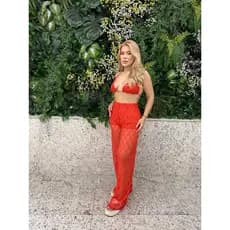 Conjunto Moda Praia Saída de Praia Renda Feminina – Calça + Top Biquíni • Ano Novo • Verão 2025