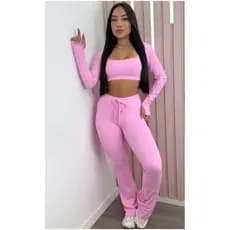 CONJUNTO FEMININO COM BOJO CROPPED MANGA LONGA + CALÇA FLARE