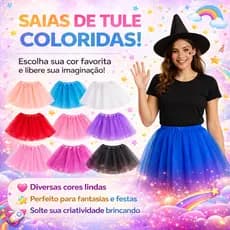Saia De Tule Tutu Adulto Infantil Lisa Colorida Festa Carnaval Halloween Bloquinho