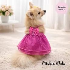 Coleira Peitoral Pet Gato Cachorro Com Saia e Laço Fema Vestido Roupa Passeio