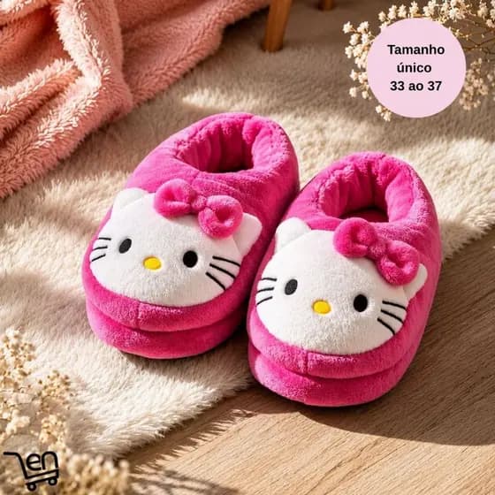 Pantufa Hello kitty Infantil Adulto Sola Antiderrapante Quentinha Confortável 33 ao 37 Presente