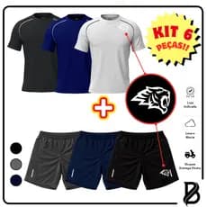 Super Oferta KIT 6 Peças Camisetas Lisa Dry Fit e Short Chimpa Masculino Look Casual e Fresco