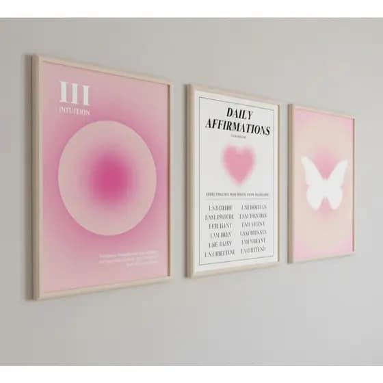 Quadros decorativos Angel Number  Rosa Para Sala Quarto Hall (3 peças)