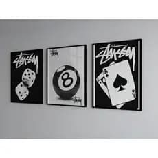 Quadros decorativos Jogos Preto e branco sala quarto interna da sua casa (3 peças)