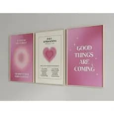 Quadros decorativos Aura angel number vibes rosa sala quarto interior de casa (3 peças)