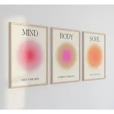Quadro decorativo Mente corpo alma impressão positiva aura energia cartaz na moda gradiente espiritual pintura (3 peças)