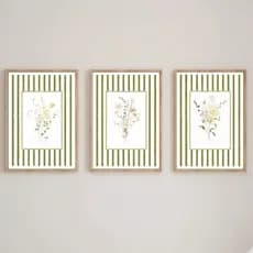 Quadros decorativos Fundo de listras e flores bonitas elegantes (3 peças)