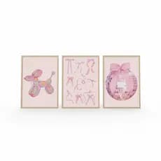 Quadros decorativos Laços rosas, bola de discoteca, preppy rosa fofos (3 peças)